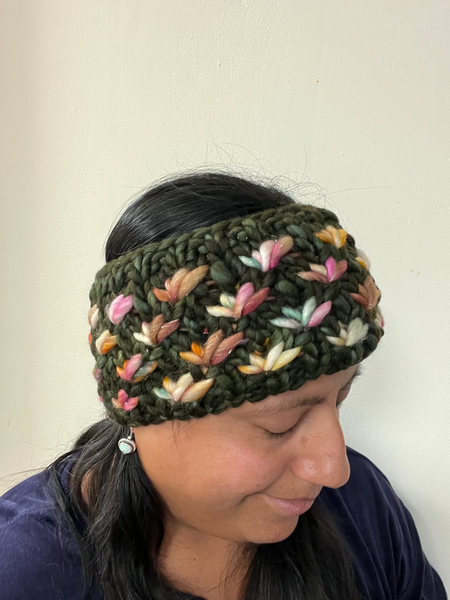 Olive Luxury Lotus Flower Ear Warmer & Fingerless Mitt Set