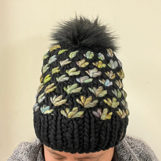 Black & Green Luxury Lotus Flower Beanie
