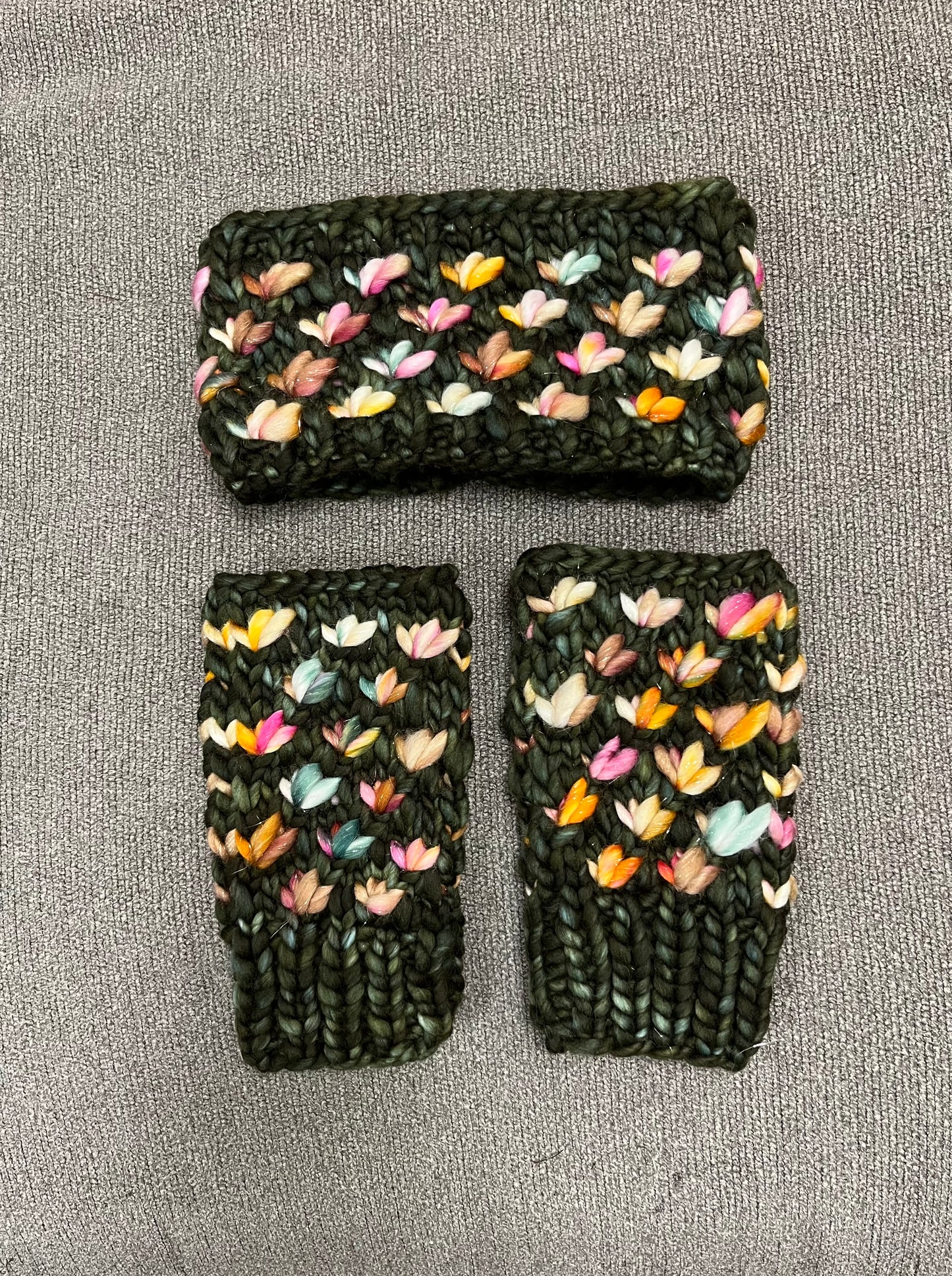 Olive Luxury Lotus Flower Ear Warmer & Fingerless Mitt Set