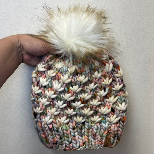 Multicolored & Ivory Luxury Lotus Flower Beanie