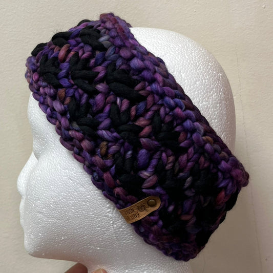 Purple & Black Luxury Lotus Flower Ear Warmer