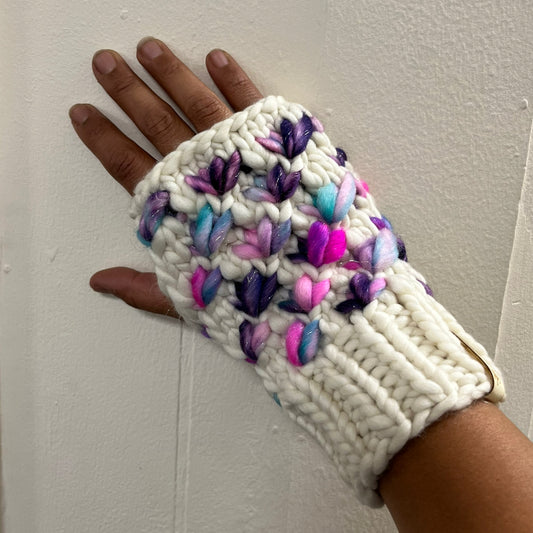 White, Pink, Navy Super Shimmer Luxury Lotus Flower Fingerless Mitts