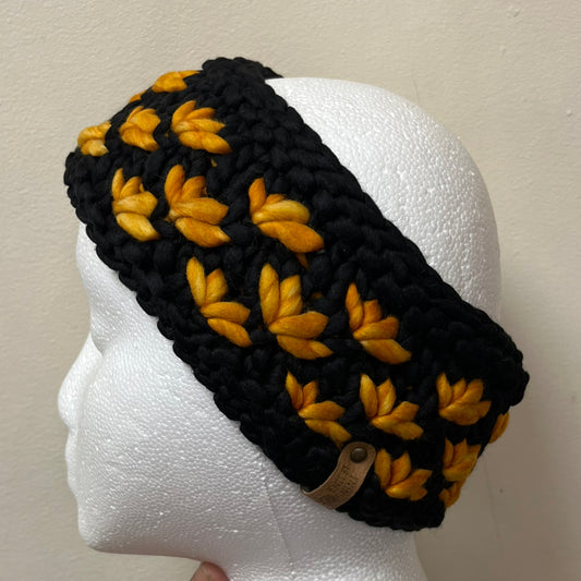 Orange (light) & Black Luxury Lotus Flower Ear Warmer