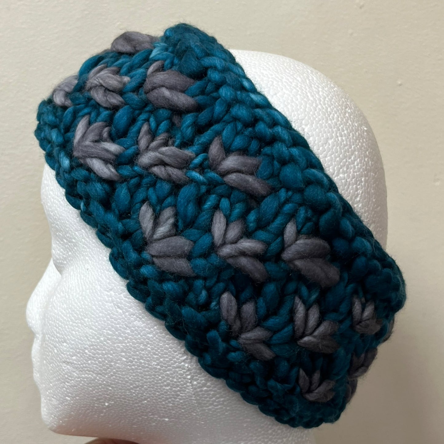 Teal & Gray Luxury Lotus Flower Ear Warmer